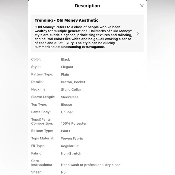 Elegant Mock Neck Sleeveless Top & High Waist Pants Slanted Pocket Cuffed Bottom - Picture 6 of 6
